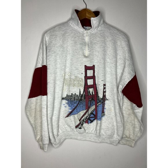 Vintage 90's San Francisco Quarter Zip Sweatshirt Men's Unisex XL FLAWED READ - Picture 1 of 11